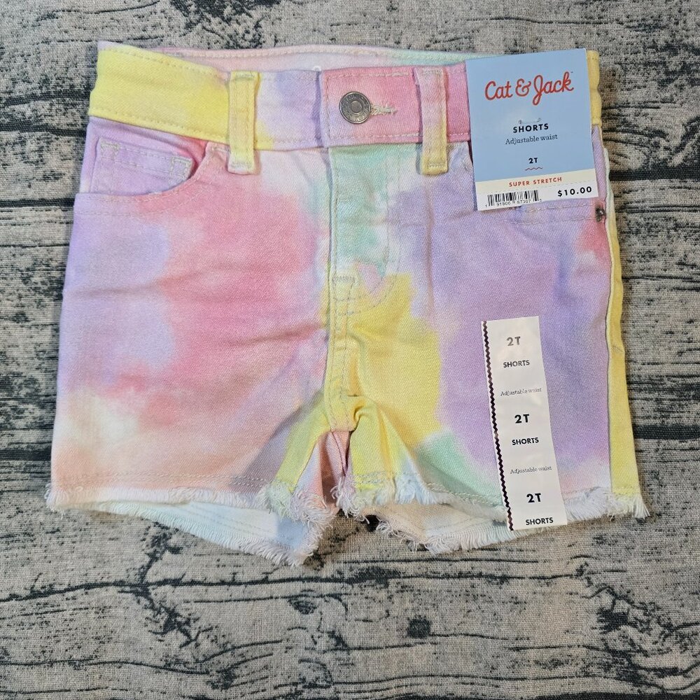 New NWT Cat & Jack Pastel Rainbow Tie Dye Jean Shorts Toddler Girl Size 2T